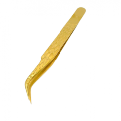 Tweezers for eyelash extensions 3D curved with Gold pattern