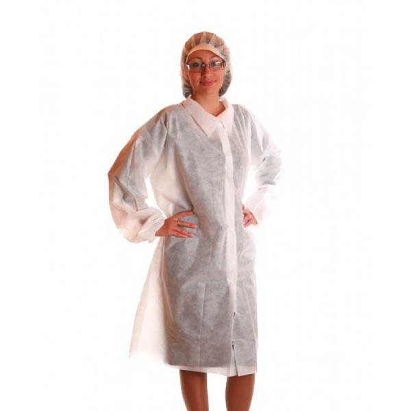 Disposable non-woven robe with buttons (white)