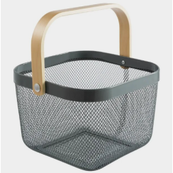 Basket with a wooden handle GREY