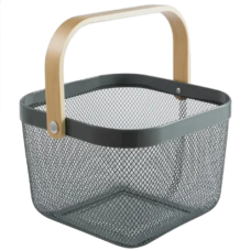 Basket with a wooden handle GREY