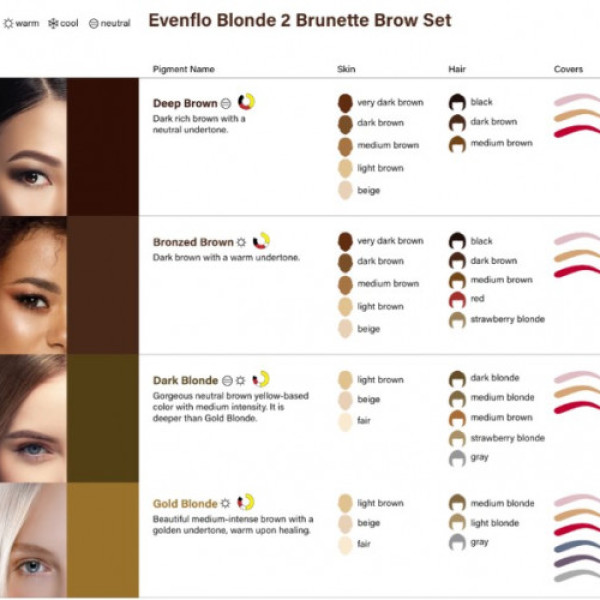 Набор пигментов для татуажа Perma Blend - Evenflo Blonde 2 Brunette set