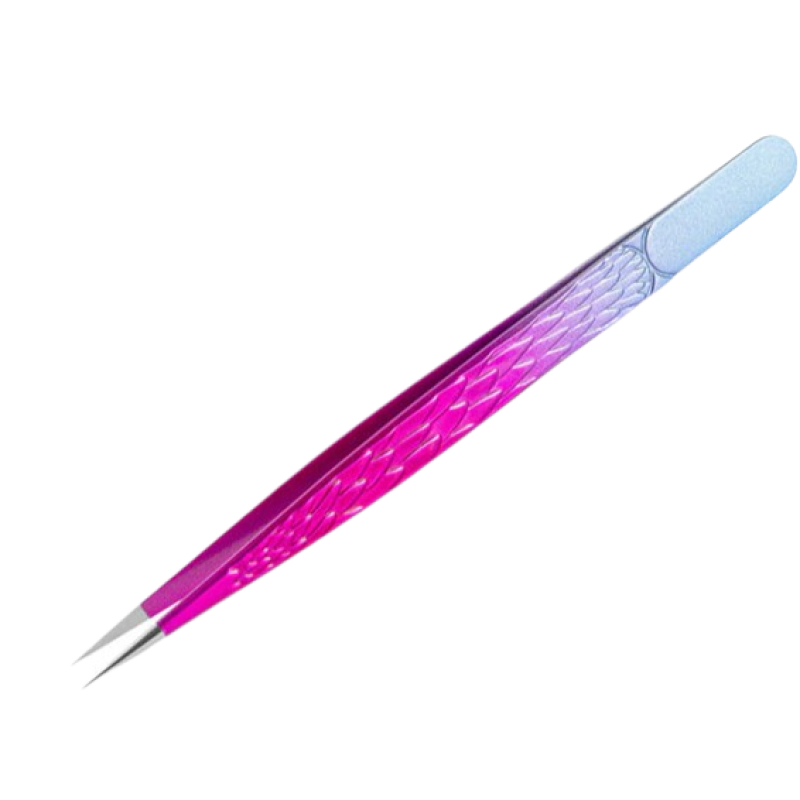 Пінцет для нарощування вій 3D прямий з малюнком Pink