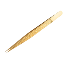 Tweezers for eyelash extensions 3D straight with Gold pattern